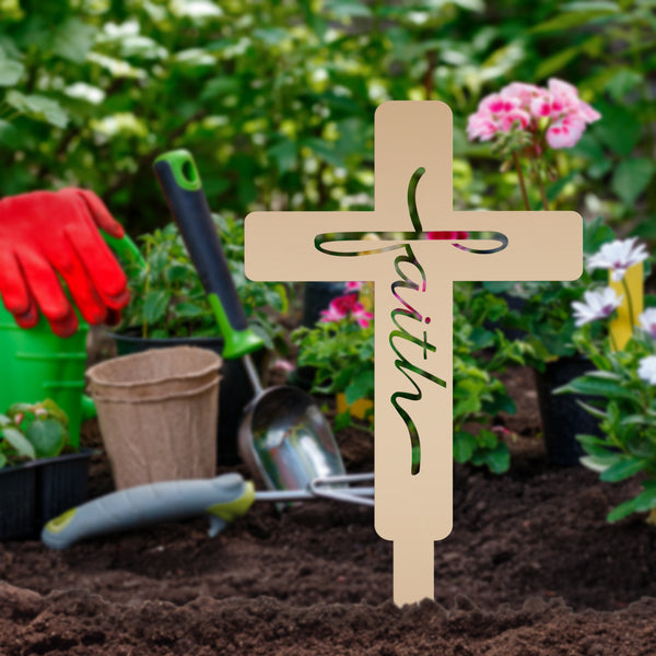 Faith Cross Metal Yard Stake - Easter/Christian Decor-Gravesite -Graveyard Memorial-Gift for Mom-Grandma