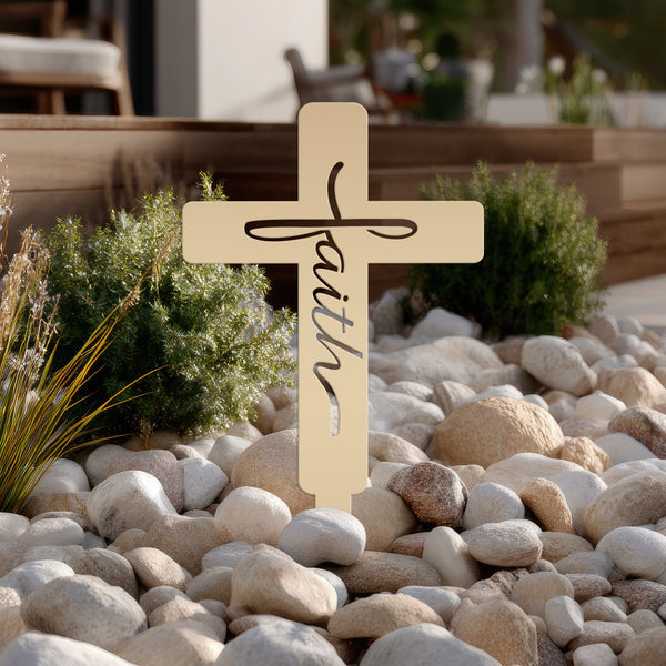 Faith Cross Metal Yard Stake - Easter/Christian Decor-Gravesite -Graveyard Memorial-Gift for Mom-Grandma