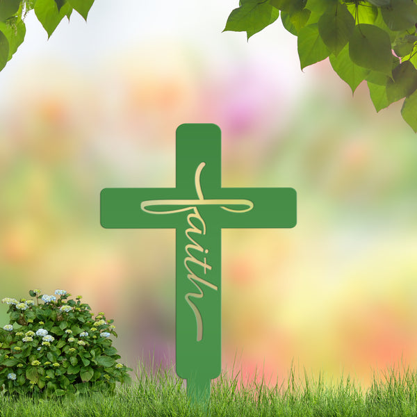 Faith Cross Metal Yard Stake - Easter/Christian Decor-Gravesite -Graveyard Memorial-Gift for Mom-Grandma