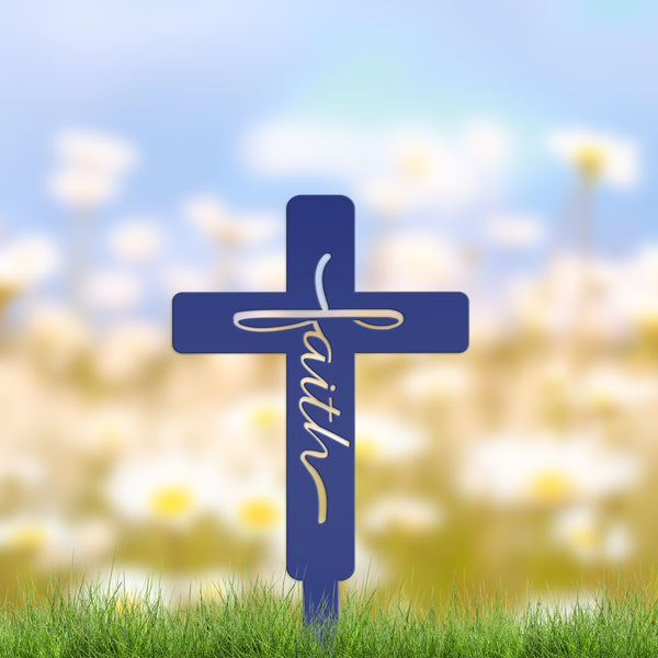 Faith Cross Metal Yard Stake - Easter/Christian Decor-Gravesite -Graveyard Memorial-Gift for Mom-Grandma