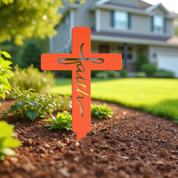 Faith Cross Metal Yard Stake - Easter/Christian Decor-Gravesite -Graveyard Memorial-Gift for Mom-Grandma