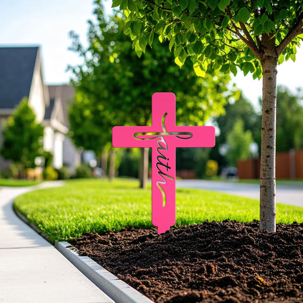 Faith Cross Metal Yard Stake - Easter/Christian Decor-Gravesite -Graveyard Memorial-Gift for Mom-Grandma