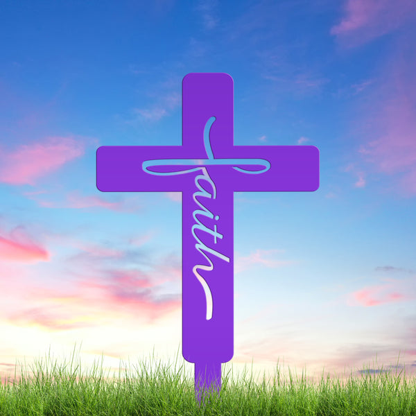 Faith Cross Metal Yard Stake - Easter/Christian Decor-Gravesite -Graveyard Memorial-Gift for Mom-Grandma