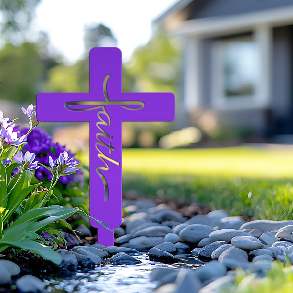 Faith Cross Metal Yard Stake - Easter/Christian Decor-Gravesite -Graveyard Memorial-Gift for Mom-Grandma