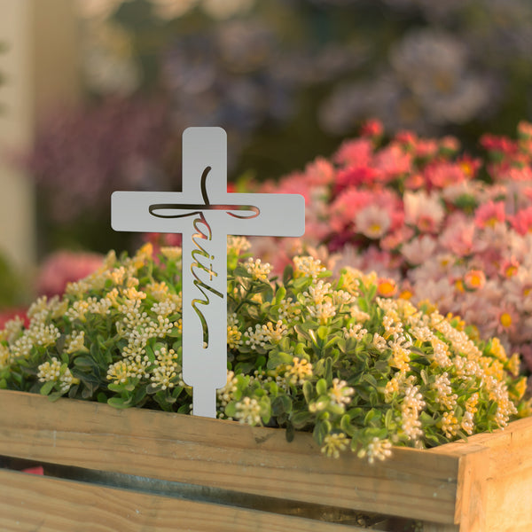 Faith Cross Metal Yard Stake - Easter/Christian Decor-Gravesite -Graveyard Memorial-Gift for Mom-Grandma