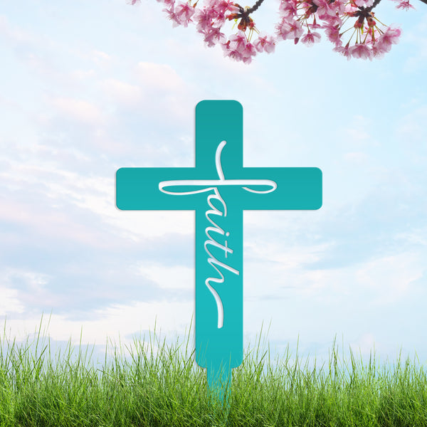 Faith Cross Metal Yard Stake - Easter/Christian Decor-Gravesite -Graveyard Memorial-Gift for Mom-Grandma