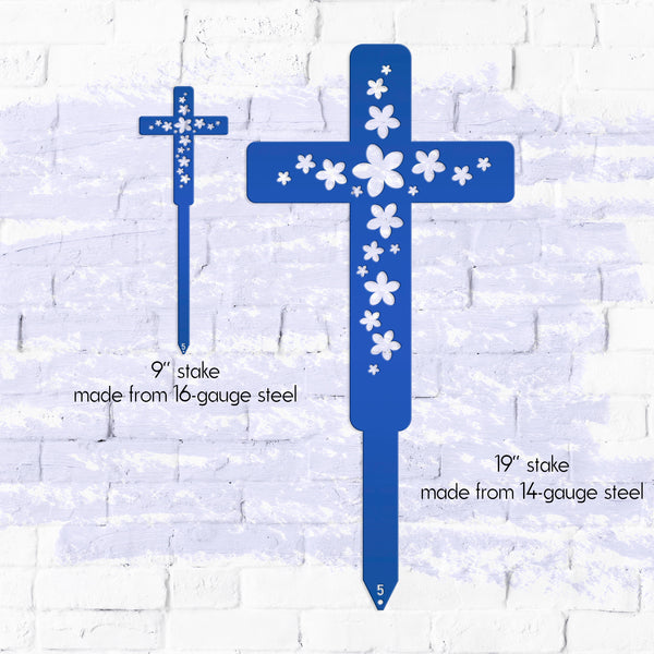 Flower Cross Metal Yard Stake - Christian/Easter Decor-Memorial Gift