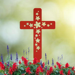 Flower Cross Metal Yard Stake - Christian/Easter Decor-Memorial Gift