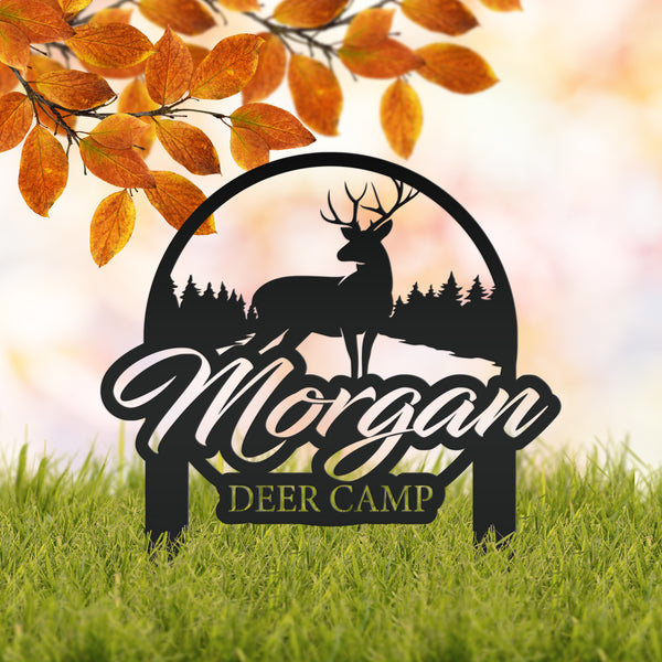 Custom Deer Camp Laser Cut Metal Yard Stake-Custom-Personalized Deer Yard Sign - Deer-Hunting Cabin-Business