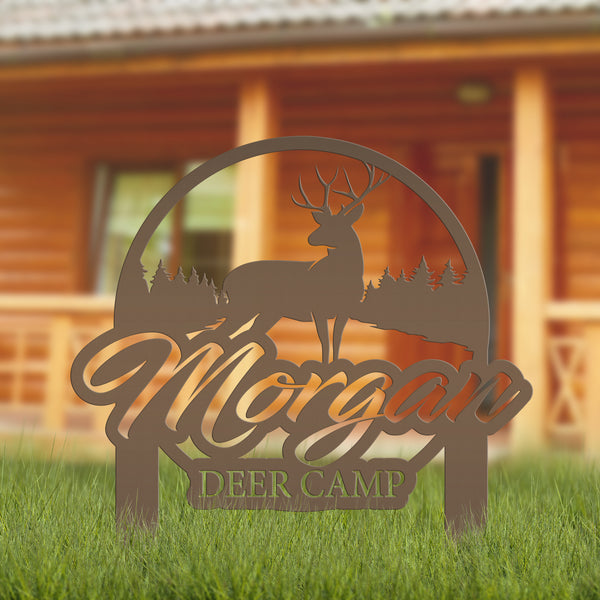 Custom Deer Camp Laser Cut Metal Yard Stake-Custom-Personalized Deer Yard Sign - Deer-Hunting Cabin-Business