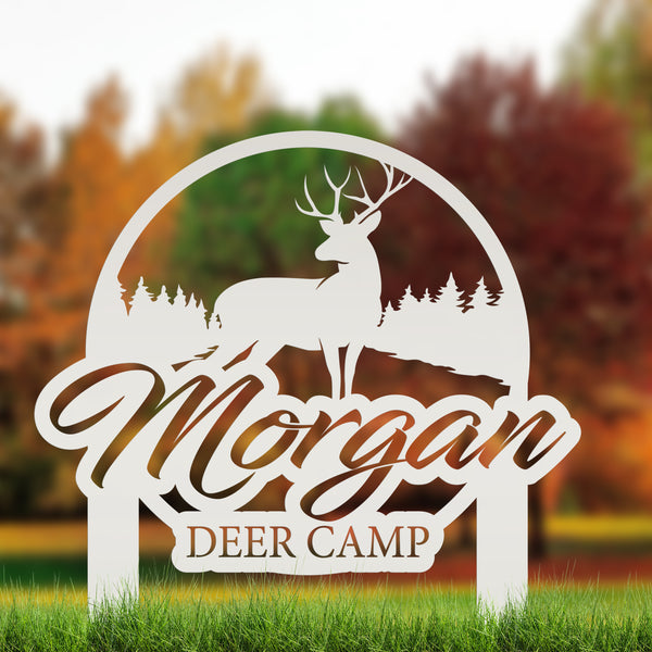 Custom Deer Camp Laser Cut Metal Yard Stake-Custom-Personalized Deer Yard Sign - Deer-Hunting Cabin-Business