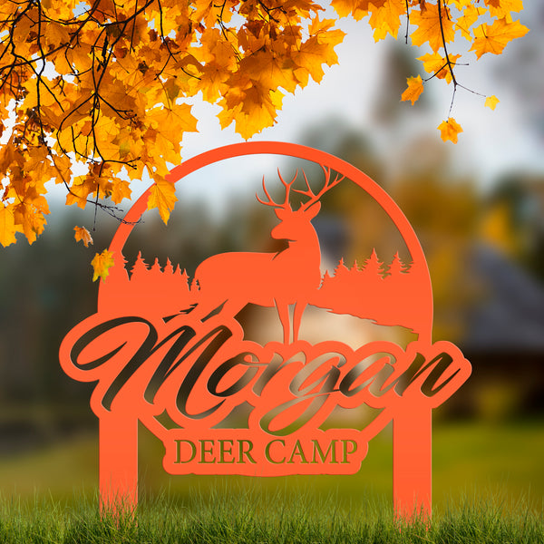 Custom Deer Camp Laser Cut Metal Yard Stake-Custom-Personalized Deer Yard Sign - Deer-Hunting Cabin-Business