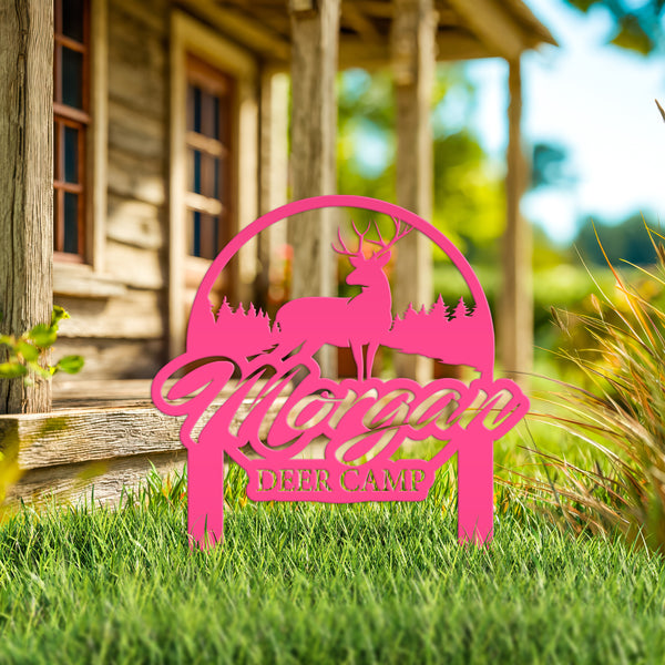 Custom Deer Camp Laser Cut Metal Yard Stake-Custom-Personalized Deer Yard Sign - Deer-Hunting Cabin-Business