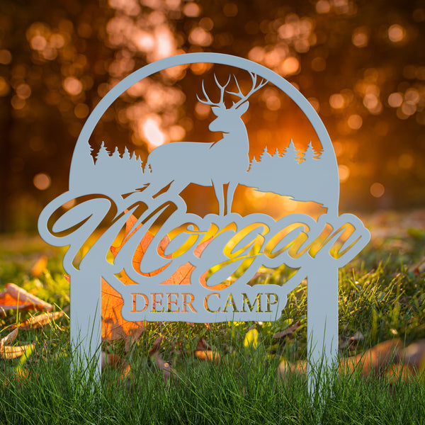 Custom Deer Camp Laser Cut Metal Yard Stake-Custom-Personalized Deer Yard Sign - Deer-Hunting Cabin-Business