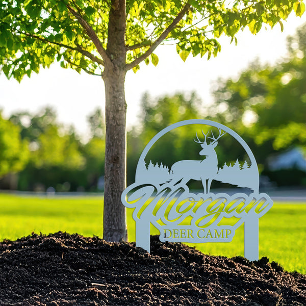 Custom Deer Camp Laser Cut Metal Yard Stake-Custom-Personalized Deer Yard Sign - Deer-Hunting Cabin-Business