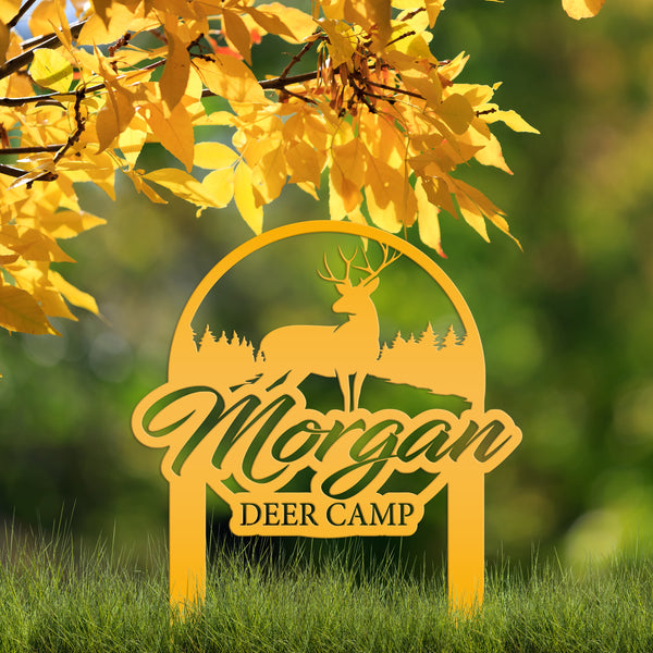 Custom Deer Camp Laser Cut Metal Yard Stake-Custom-Personalized Deer Yard Sign - Deer-Hunting Cabin-Business