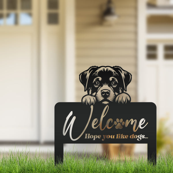 Whimsical Dog Welcome Yard Stake - Add Charm to Your Garden - Welcoming Lawn Ornament - Cute Puppy Metal Sign Art - Perfect Dog Lovers Gift