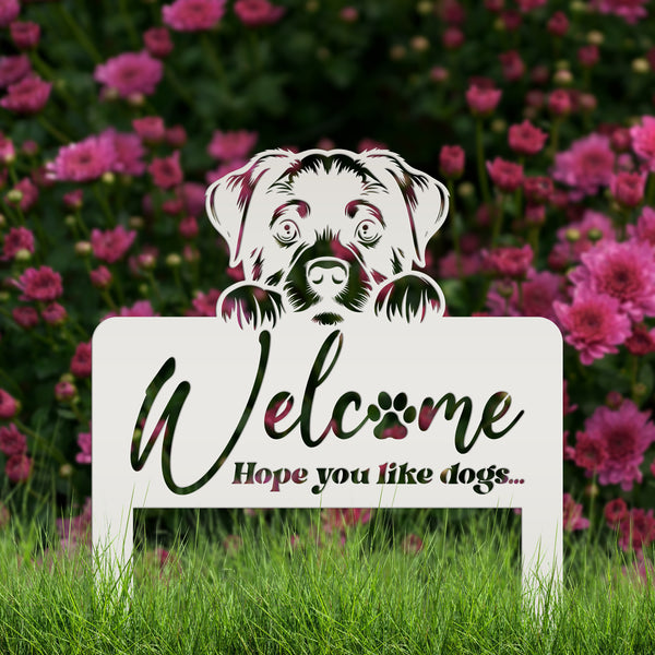 Whimsical Dog Welcome Yard Stake - Add Charm to Your Garden - Welcoming Lawn Ornament - Cute Puppy Metal Sign Art - Perfect Dog Lovers Gift