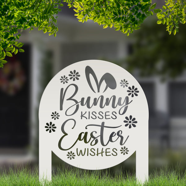 Metal Bunny Kisses Metal Yard Stake - Outdoor Easter Decor - Easter Egg Decorations - Powder Coated Outdoor Decor
