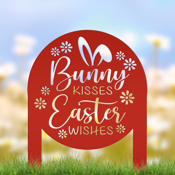 Metal Bunny Kisses Metal Yard Stake - Outdoor Easter Decor - Easter Egg Decorations - Powder Coated Outdoor Decor