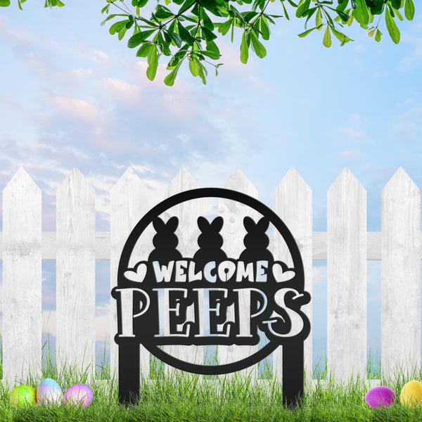 Welcome Peeps Metal Yard Stake - Easter Decor-Easter Outdoor Yard Decor