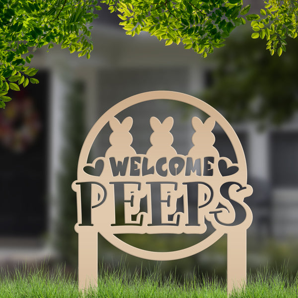 Welcome Peeps Metal Yard Stake - Easter Decor-Easter Outdoor Yard Decor