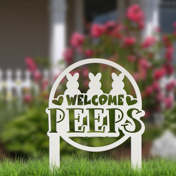 Welcome Peeps Metal Yard Stake - Easter Decor-Easter Outdoor Yard Decor