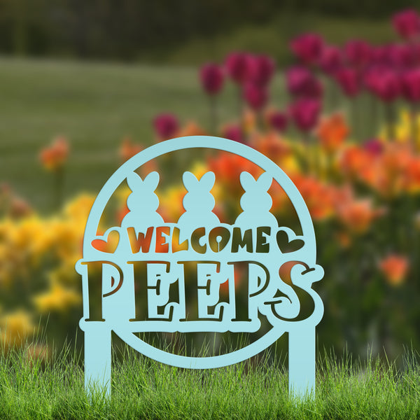 Welcome Peeps Metal Yard Stake - Easter Decor-Easter Outdoor Yard Decor