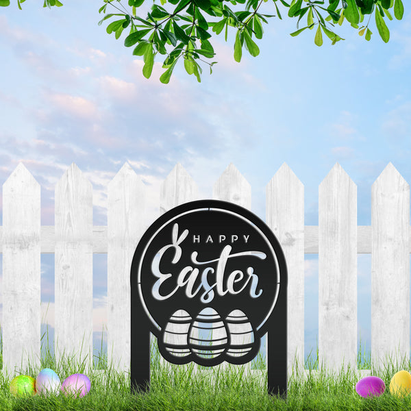Outdoor Happy Easter Metal Yard Sign- Easter Eggs Sign- Outdoor Easter Decorations-Easter  Yard Art