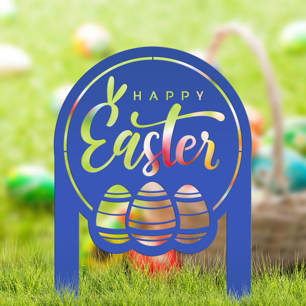 Outdoor Happy Easter Metal Yard Sign- Easter Eggs Sign- Outdoor Easter Decorations-Easter  Yard Art