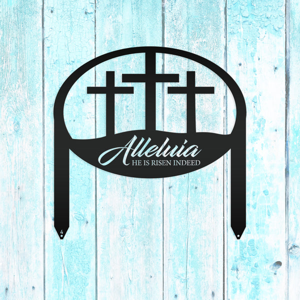 Metal Outdoor Christian Cross Alleluia Metal Yard Stake