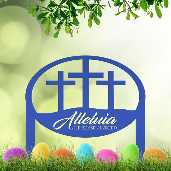 Metal Outdoor Christian Cross Alleluia Metal Yard Stake