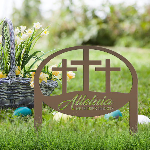 Metal Outdoor Christian Cross Alleluia Metal Yard Stake