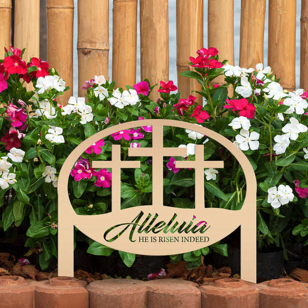 Metal Outdoor Christian Cross Alleluia Metal Yard Stake