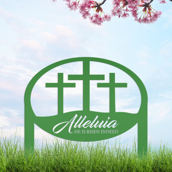 Metal Outdoor Christian Cross Alleluia Metal Yard Stake