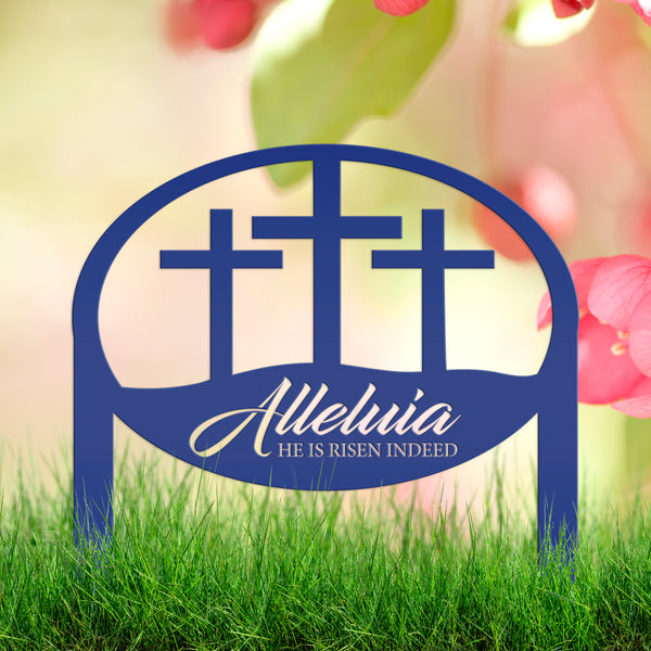 Metal Outdoor Christian Cross Alleluia Metal Yard Stake