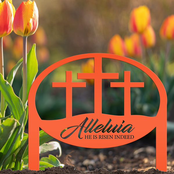 Metal Outdoor Christian Cross Alleluia Metal Yard Stake