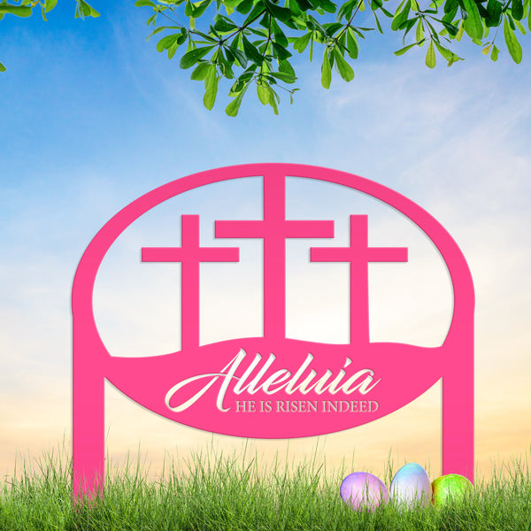 Metal Outdoor Christian Cross Alleluia Metal Yard Stake