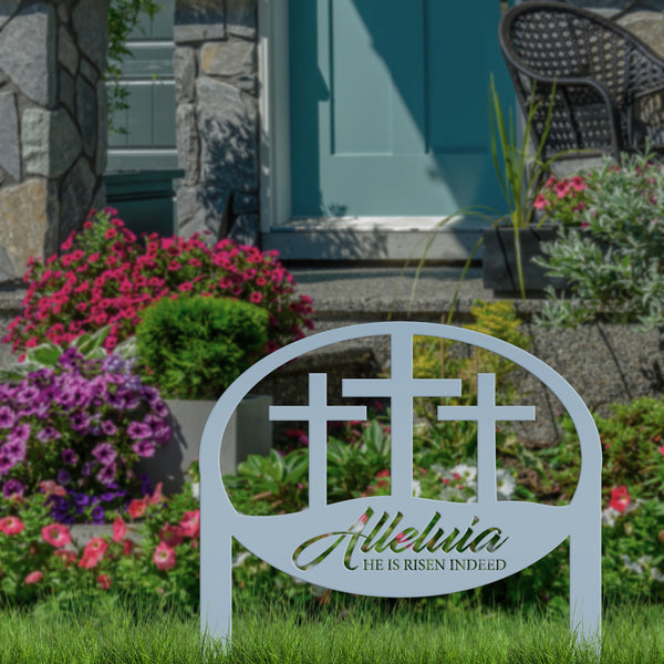 Metal Outdoor Christian Cross Alleluia Metal Yard Stake