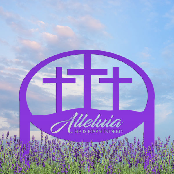 Metal Outdoor Christian Cross Alleluia Metal Yard Stake