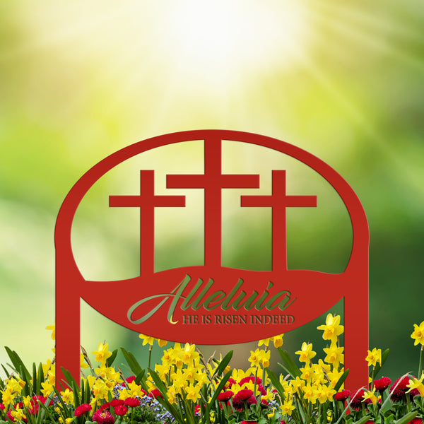 Metal Outdoor Christian Cross Alleluia Metal Yard Stake