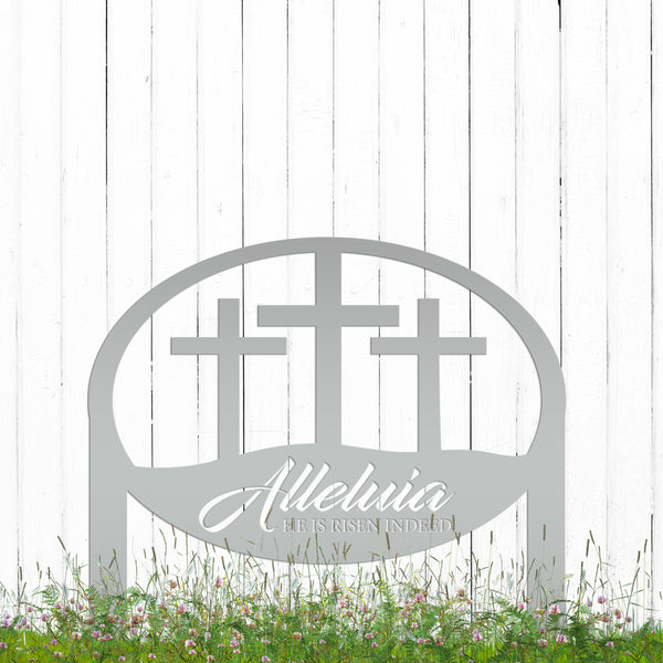 Metal Outdoor Christian Cross Alleluia Metal Yard Stake