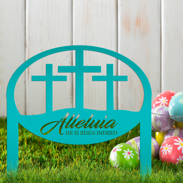 Metal Outdoor Christian Cross Alleluia Metal Yard Stake