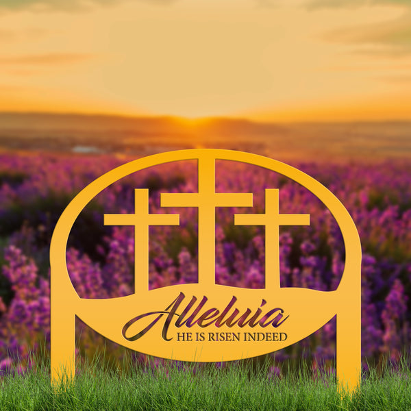 Metal Outdoor Christian Cross Alleluia Metal Yard Stake