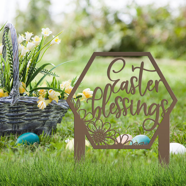 Easter Blessings Metal Yard Stake - Easter Decor-Easter Yard Decorations-Easter Yard - Lawn Ornaments