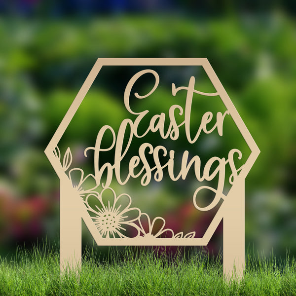 Easter Blessings Metal Yard Stake - Easter Decor-Easter Yard Decorations-Easter Yard - Lawn Ornaments