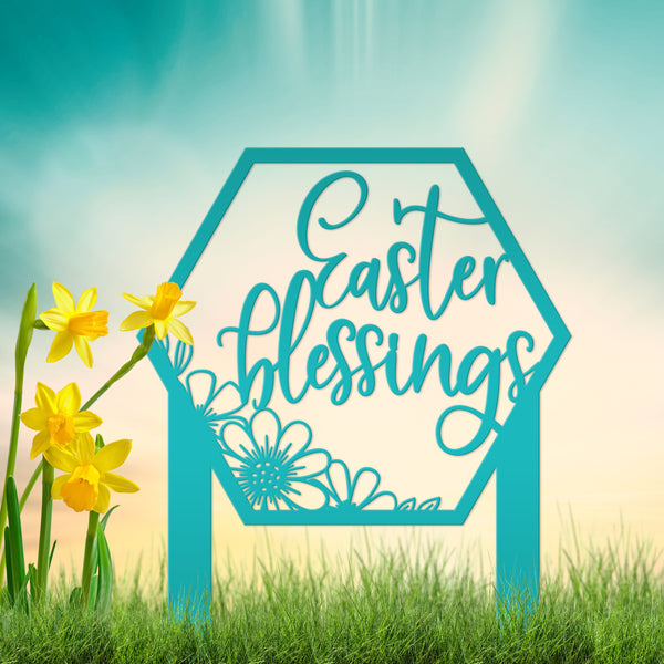 Easter Blessings Metal Yard Stake - Easter Decor-Easter Yard Decorations-Easter Yard - Lawn Ornaments