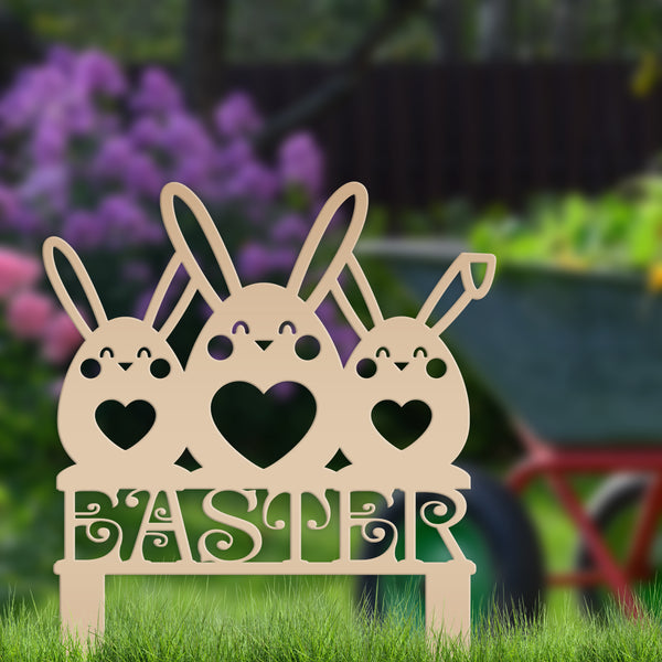 Easter Bunnies Metal Yard Stake - Easter Decor-Easter Lawn Ornaments