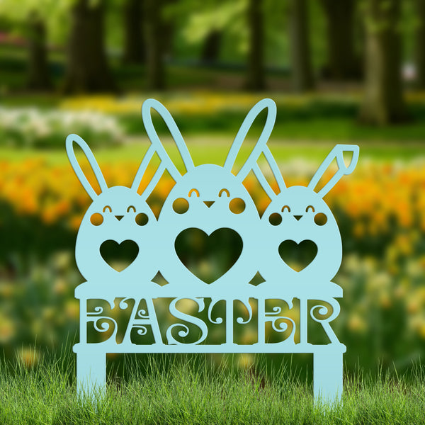 Easter Bunnies Metal Yard Stake - Easter Decor-Easter Lawn Ornaments