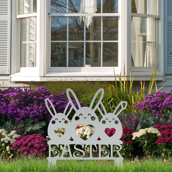 Easter Bunnies Metal Yard Stake - Easter Decor-Easter Lawn Ornaments